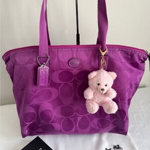 Coach Vibrant Purple Tote with Bear Charm
